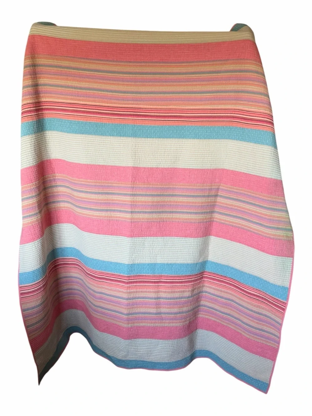 Martha Stewart Collection Reversible Full Queen Quilt Pink Blue Stripe Cotton